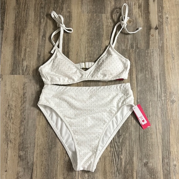 Xhilaration Other - Xhilaration high-waited Bikini set top bottom white NWT tie  halter M M